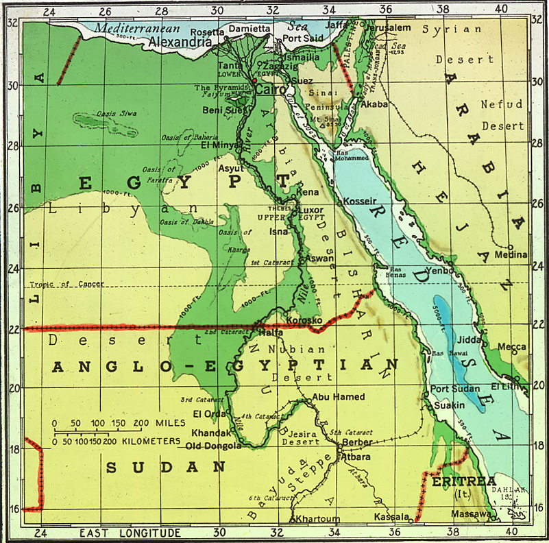 The lower 1200 miles of the Nile. Map.